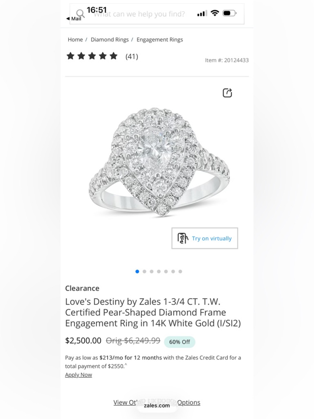Zales Pear-Shaped Diamond Frame Engagement Ring in 14K White Gold Used since
